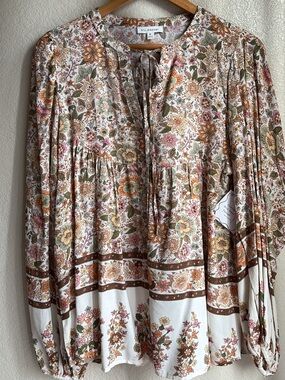 Blu Pepper Floral Bohemian Long Sleeve Blouse Womens Size M